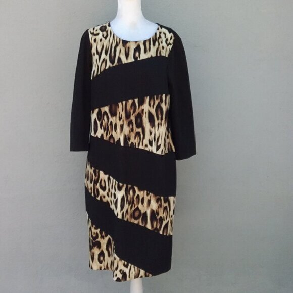 Chico's Dress XS Womens 3/4 Sleeves Knee Length Animal Print Black - Picture 2 of 8